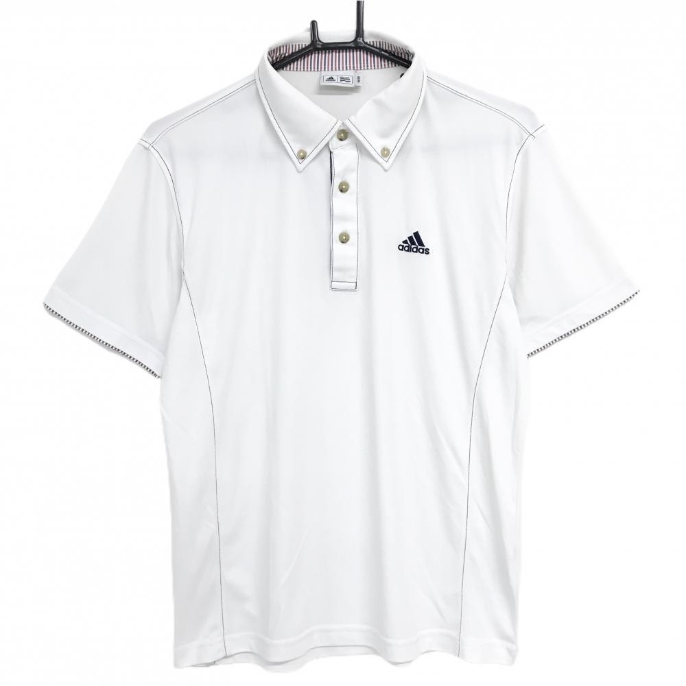 アディダス 半袖ポロシャツ 白×ネイビー 胸ロゴ ボタンダウン  メンズ M/M ゴルフウェア adidas