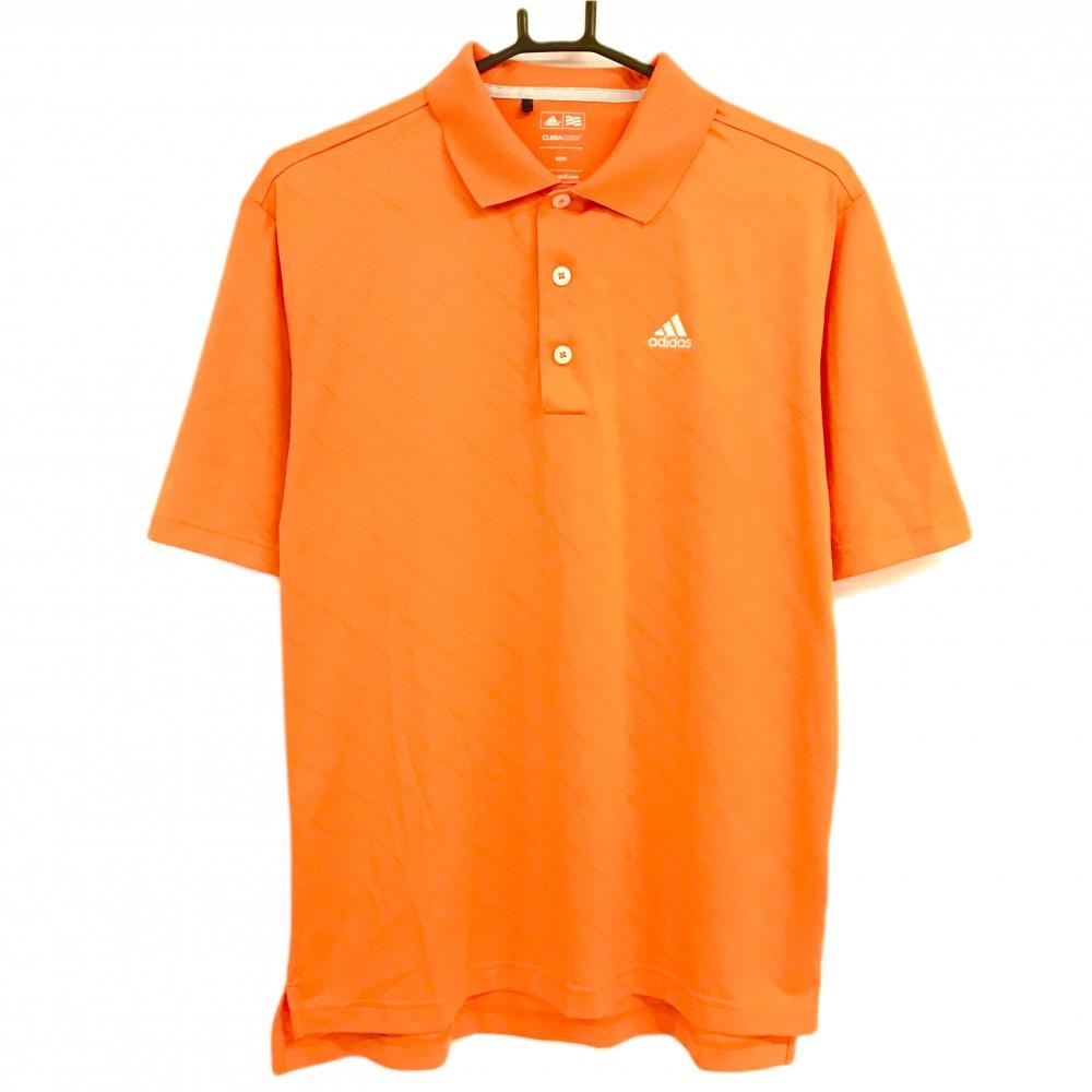 【超美品】アディダス 半袖ポロシャツ オレンジ 斜め格子地模様 CLIMACOOL メンズ M/M ゴルフウェア adidas
