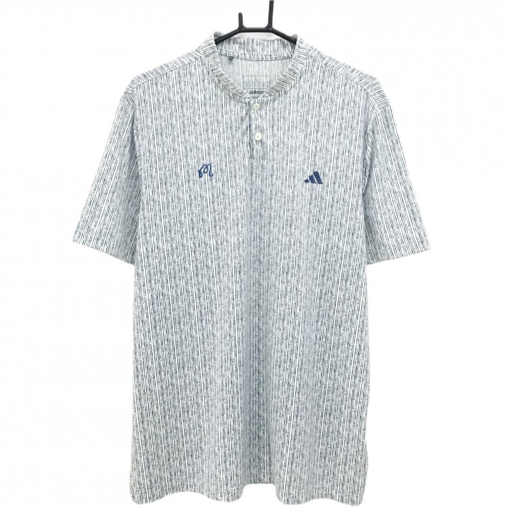 【超美品】アディダス×マルボン 半袖ポロシャツ 白×ネイビー スタンドカラー 総柄 メンズ 2XL ゴルフウェア adidas