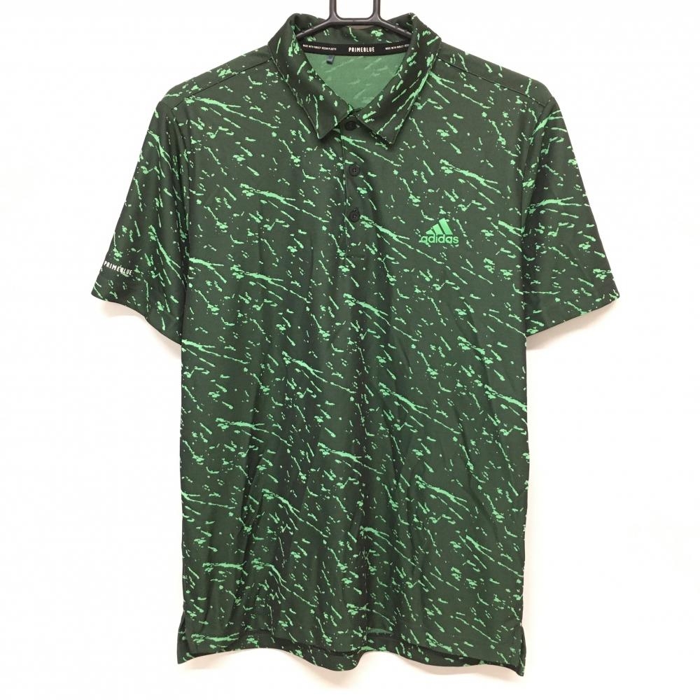 【超美品】アディダス 半袖ポロシャツ カーキ×グリーン 総柄 メンズ L ゴルフウェア adidas