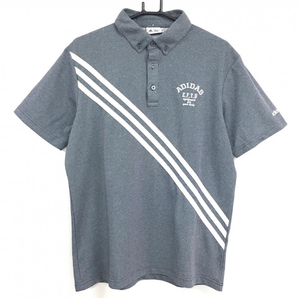 【超美品】アディダス 半袖ポロシャツ ネイビー×白 3ライン ボタンダウン メンズ O/XG ゴルフウェア adidas