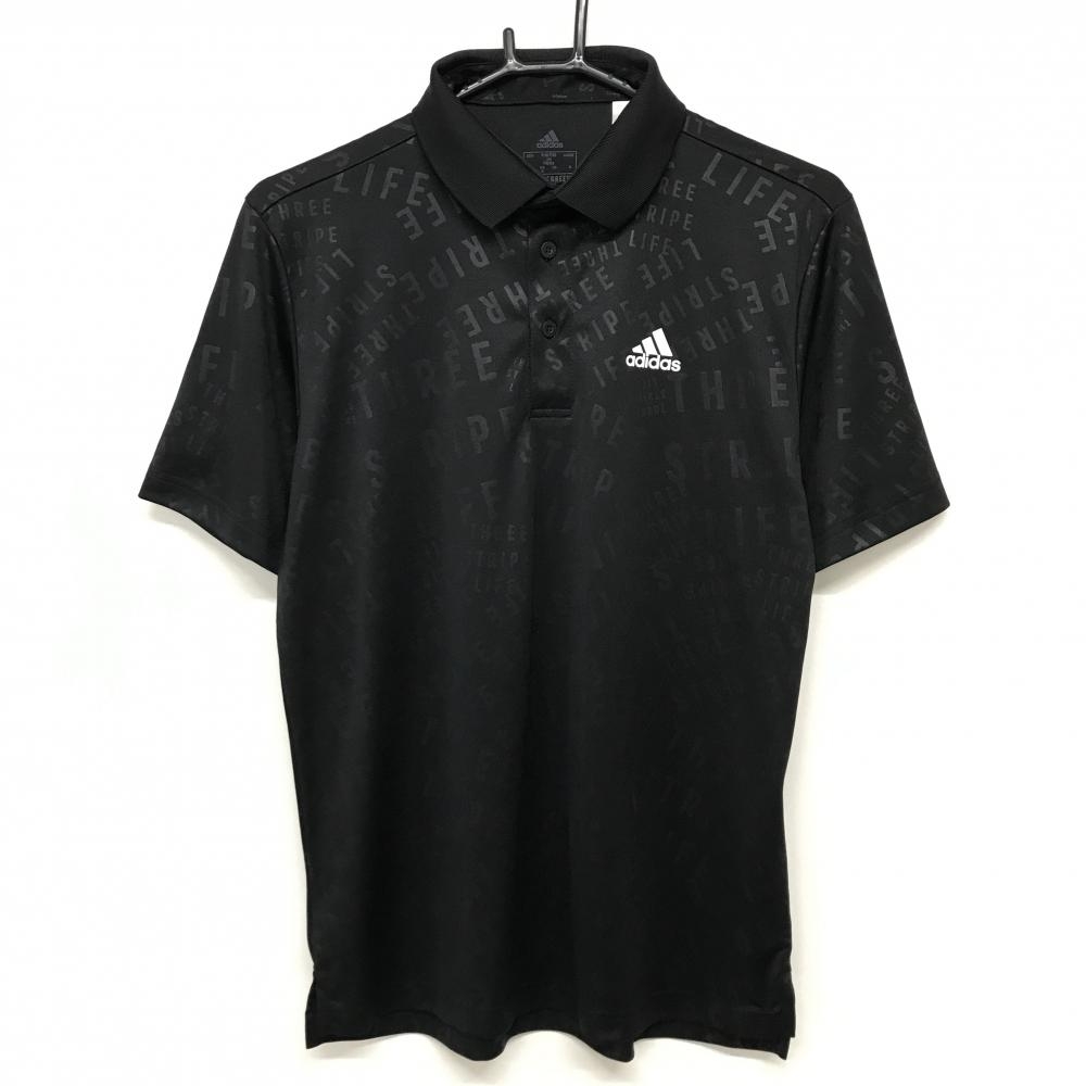 【超美品】アディダス 半袖ポロシャツ 黒 ロゴ総柄地模様 PRIMEGREEN メンズ M ゴルフウェア adidas