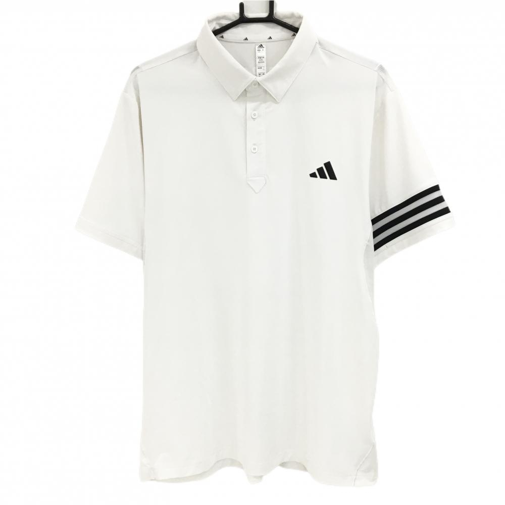 【超美品】アディダス 半袖ポロシャツ 白 袖口3ライン ストレッチ  メンズ 2XL ゴルフウェア 大きいサイズ adidas