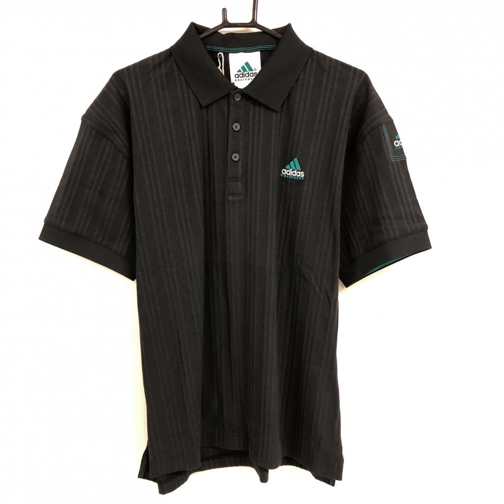 【新品】アディダス 半袖ポロシャツ 黒 エキップメント ストライプ調 胸ロゴ メンズ XL ゴルフウェア 2025年モデル adidas