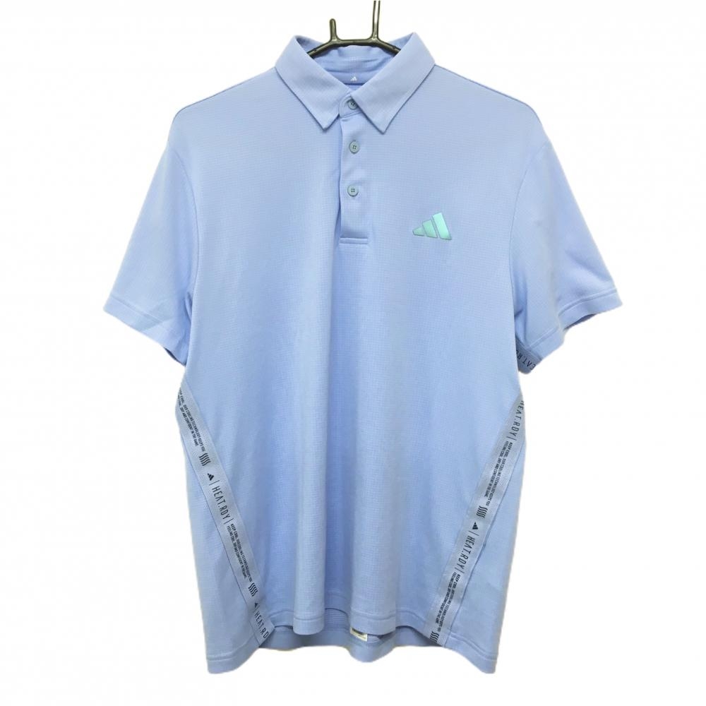 【超美品】アディダス 半袖ポロシャツ ライトブルー系 サイドプリント 立体ロゴ  メンズ XL ゴルフウェア adidas