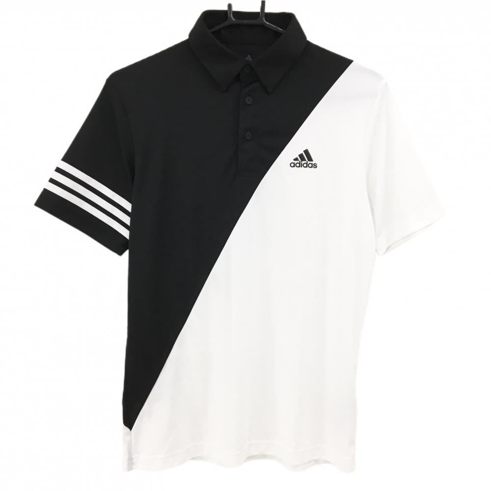 【超美品】アディダス 半袖ポロシャツ 黒×白 袖3ライン  メンズ S ゴルフウェア adidas