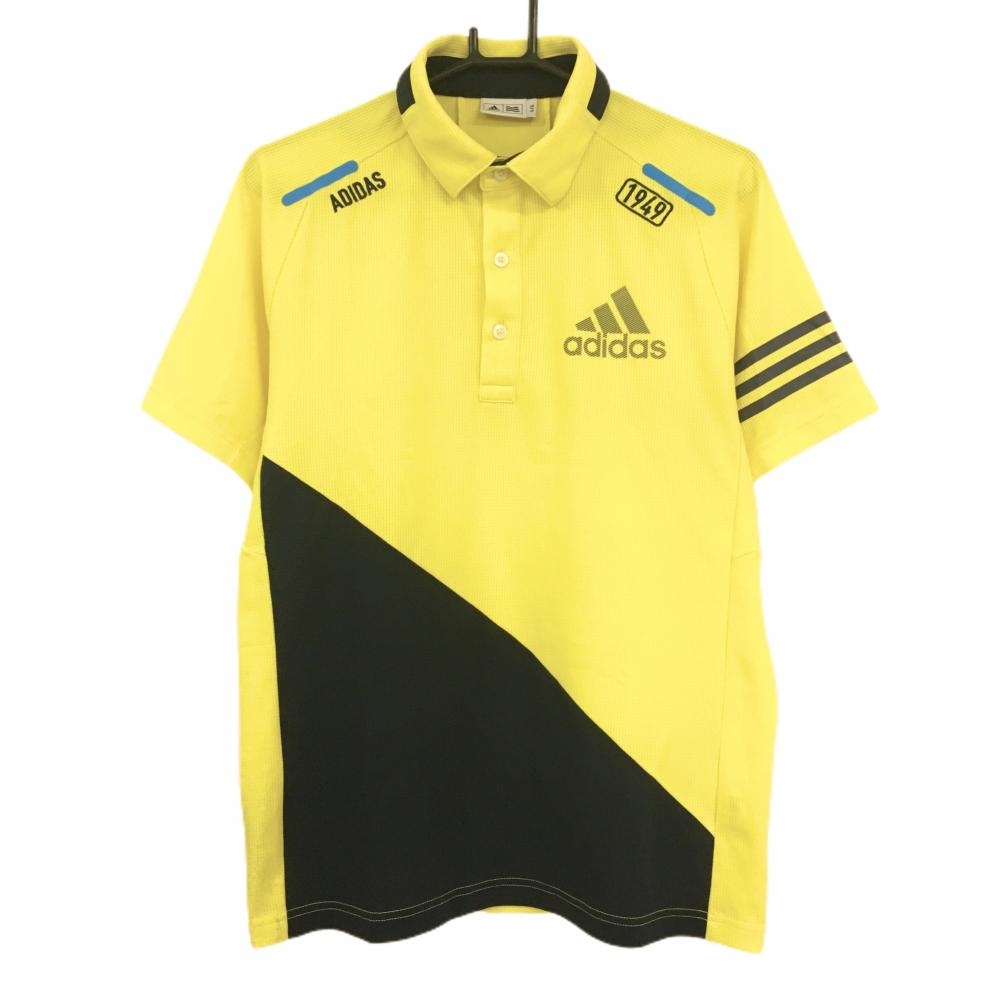 【美品】アディダス 半袖ポロシャツ イエロー×黒 袖3ライン メンズ L/G ゴルフウェア adidas