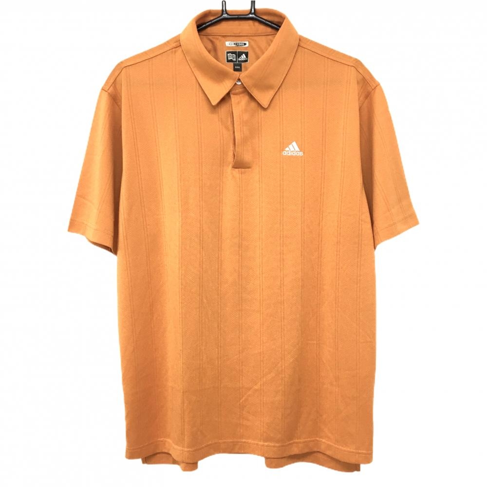 【超美品】アディダス 半袖ポロシャツ オレンジ ストライプ織生地 CLIMACOOL  メンズ O/XG ゴルフウェア adidas