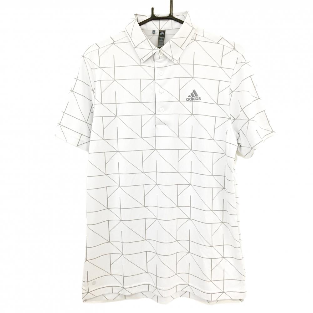 【超美品】アディダス 半袖ポロシャツ ライトグレー×グレー 総柄  メンズ L ゴルフウェア adidas