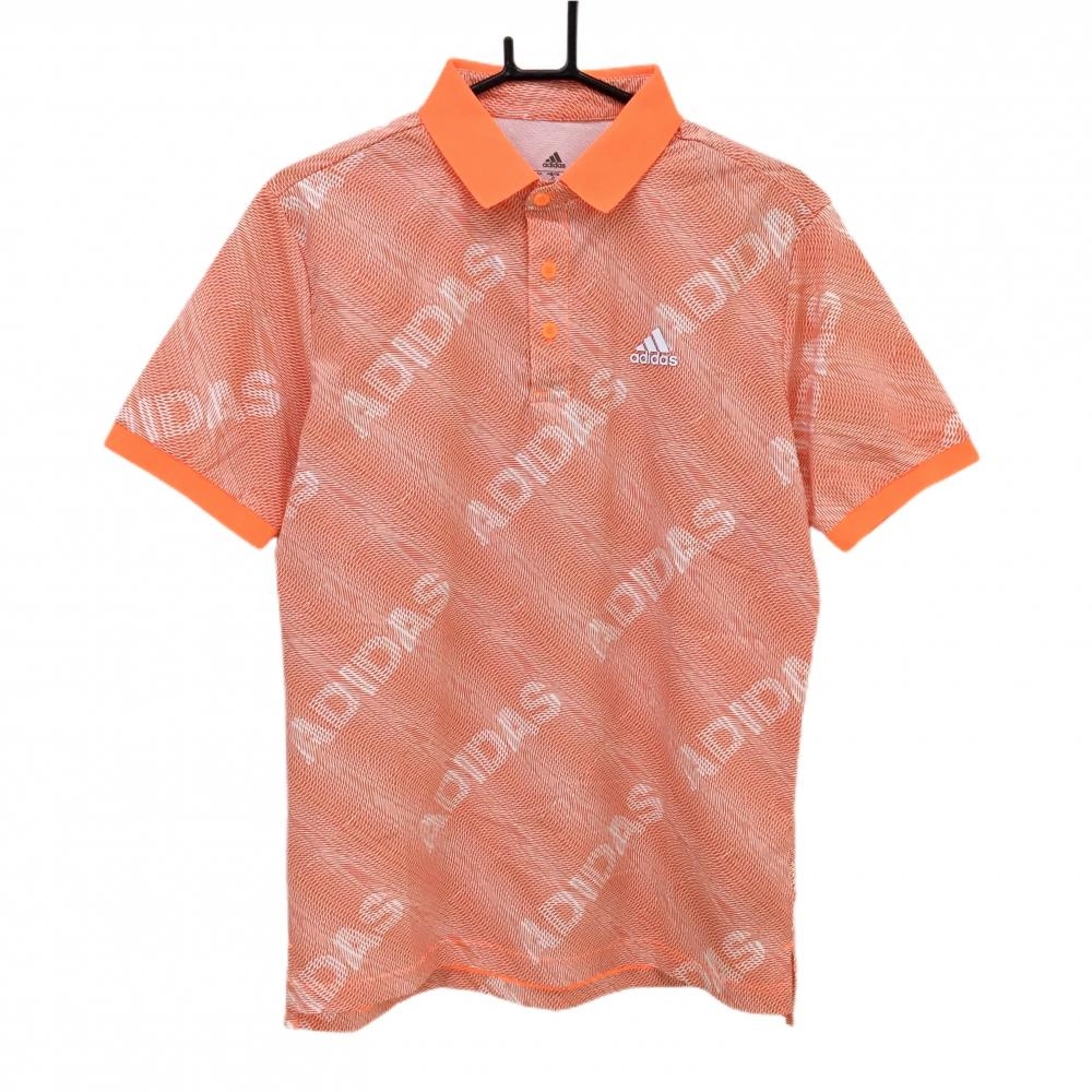 【超美品】アディダス 半袖ポロシャツ レッドオレンジ×蛍光オレンジ 総柄 メンズ L ゴルフウェア adidas