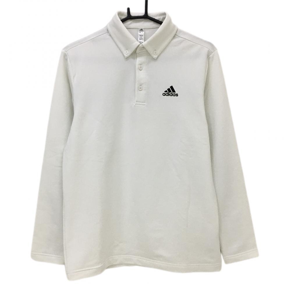 【美品】アディダス 長袖ポロシャツ 白×チャコールグレー 3ライン メンズ M ゴルフウェア 2021年モデル adidas