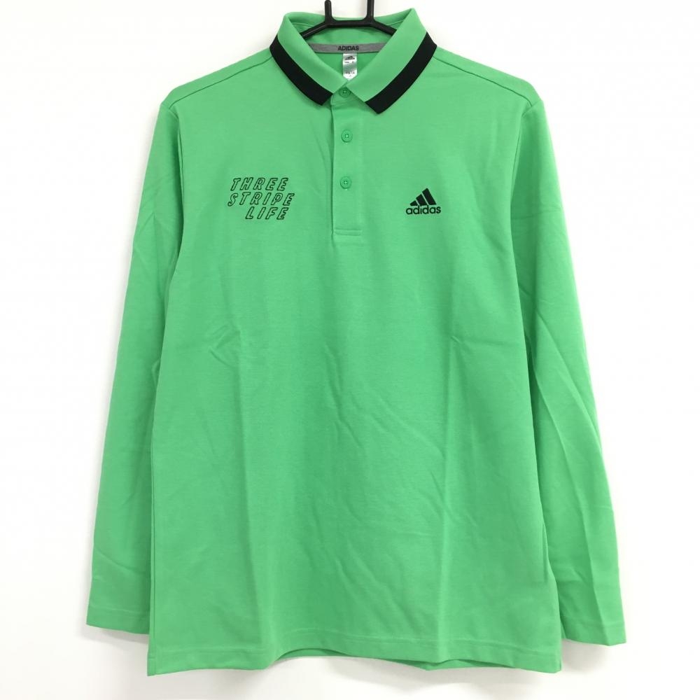 【新品】アディダス 長袖ポロシャツ ライトグリーン×黒 襟バイカラー メンズ L ゴルフウェア adidas