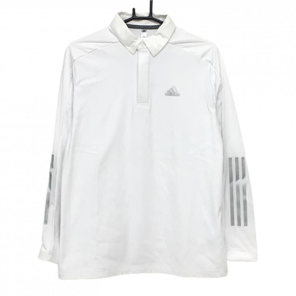 アディダス 長袖ポロシャツ 白×シルバー 袖3ライン 裏起毛 COLDRDY　タグ付き メンズ L ゴルフウェア adidas