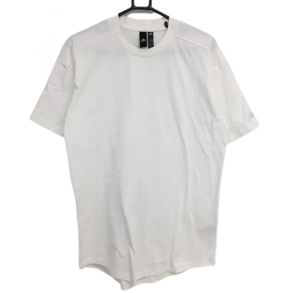 アディダス 半袖Tシャツ 白 袖ロゴプリント バック3本ライン  メンズ L ゴルフウェア adidas