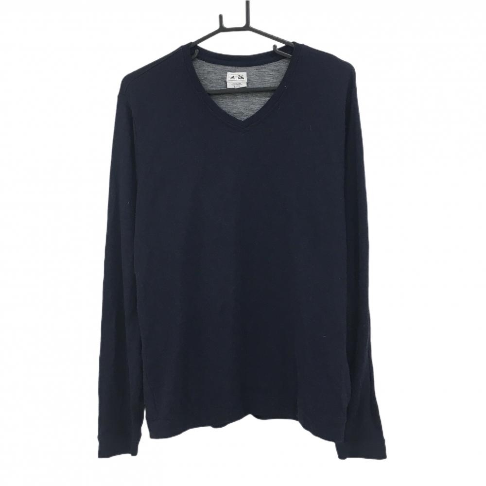 【美品】アディダス 長袖Ｔシャツ 杢ネイビー Vネック ストレッチ メンズ L/G ゴルフウェア adidas