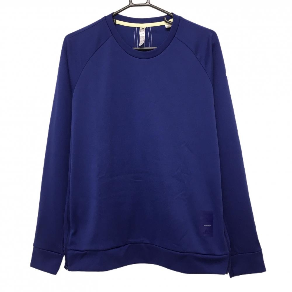 【美品】アディダス 長袖Ｔシャツ ネイビー系×白 袖ロゴ サイドジップ 背面3ライン メンズ O ゴルフウェア adidas