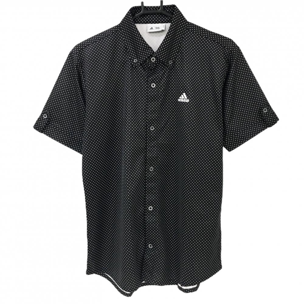 【超美品】アディダス 半袖シャツ 黒×白 ピンドット ボタンダウン メンズ L/G ゴルフウェア adidas