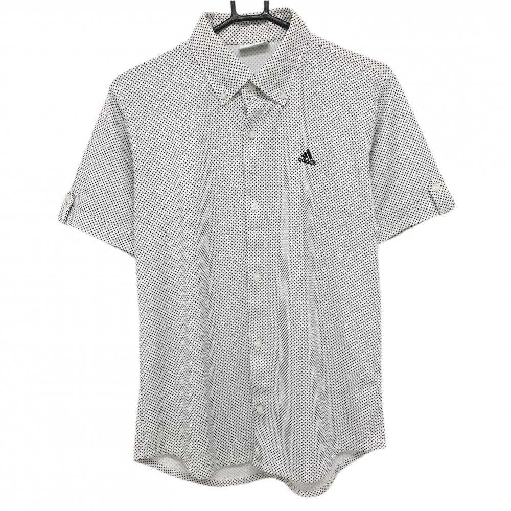 【美品】アディダス 半袖シャツ 白×黒 ドット ボタンダウン メンズ L/G ゴルフウェア adidas