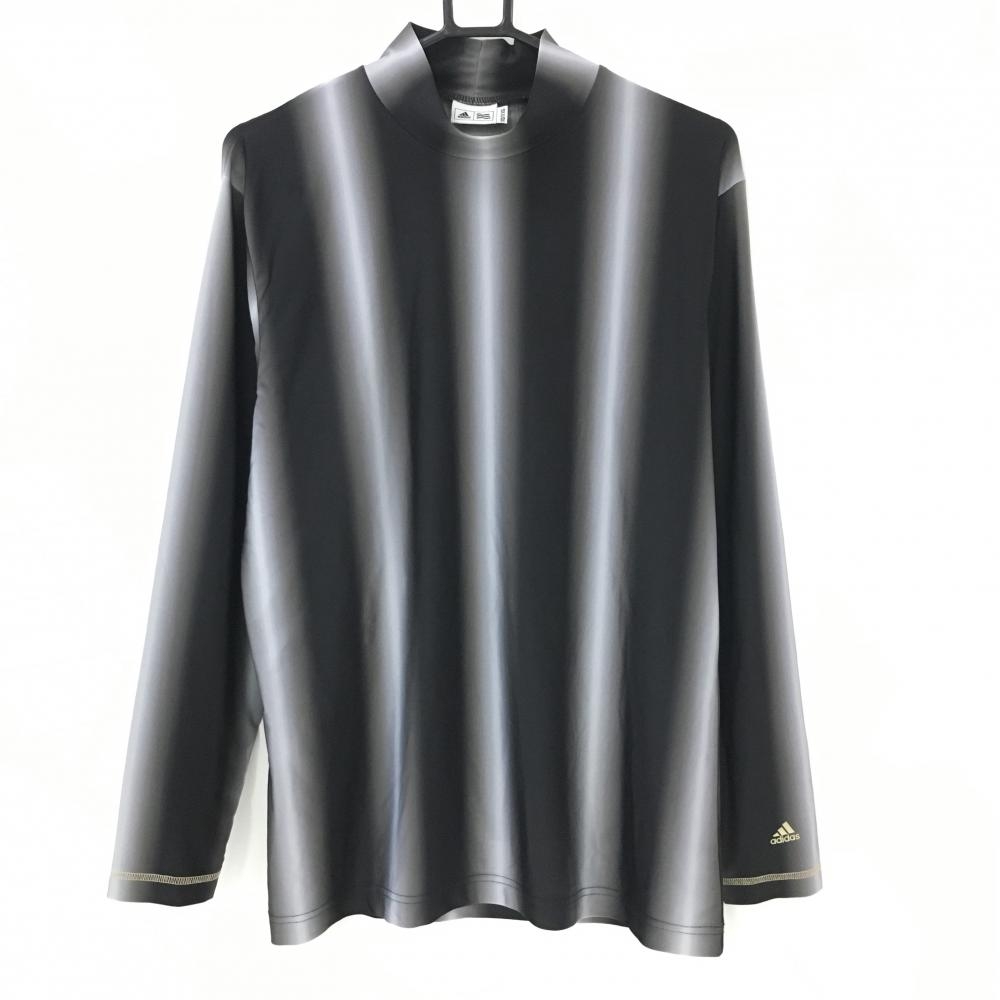 【美品】アディダス インナーシャツ 黒×白 ストライプ調 ハイネック　 メンズ XO/XXG ゴルフウェア adidas