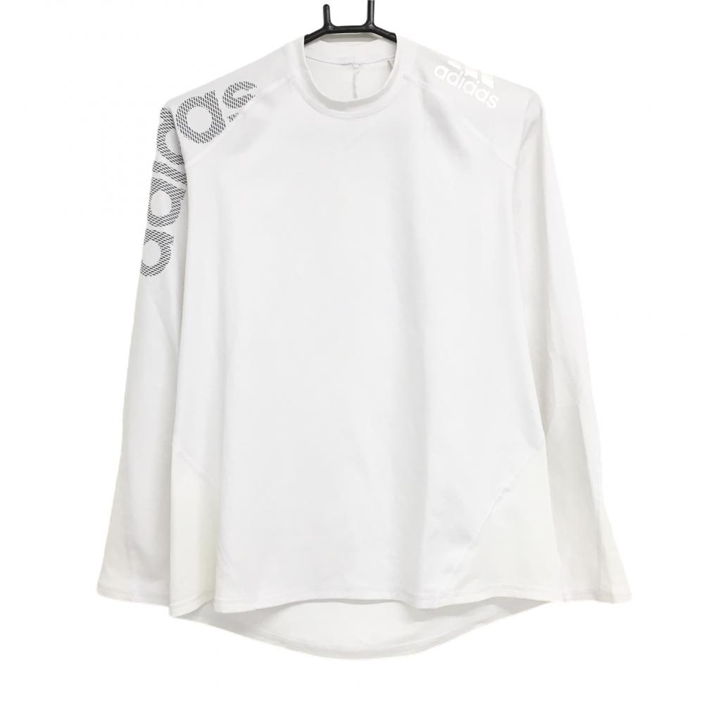 【美品】アディダス インナーシャツ 白×グレー 袖ロゴプリント CLIMACOOL メンズ O(XL) ゴルフウェア adidas