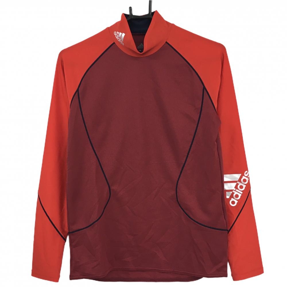 【超美品】アディダス ハイネックインナーシャツ ボルドー系×レッド×ネイビー ネックロゴ   メンズ M ゴルフウェア adidas