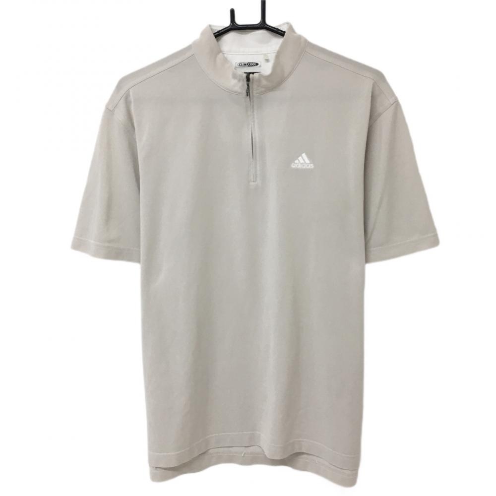 【美品】アディダス 半袖ハイネックシャツ グレージュ 一部メッシュ ハーフジップ メンズ M/M ゴルフウェア adidas