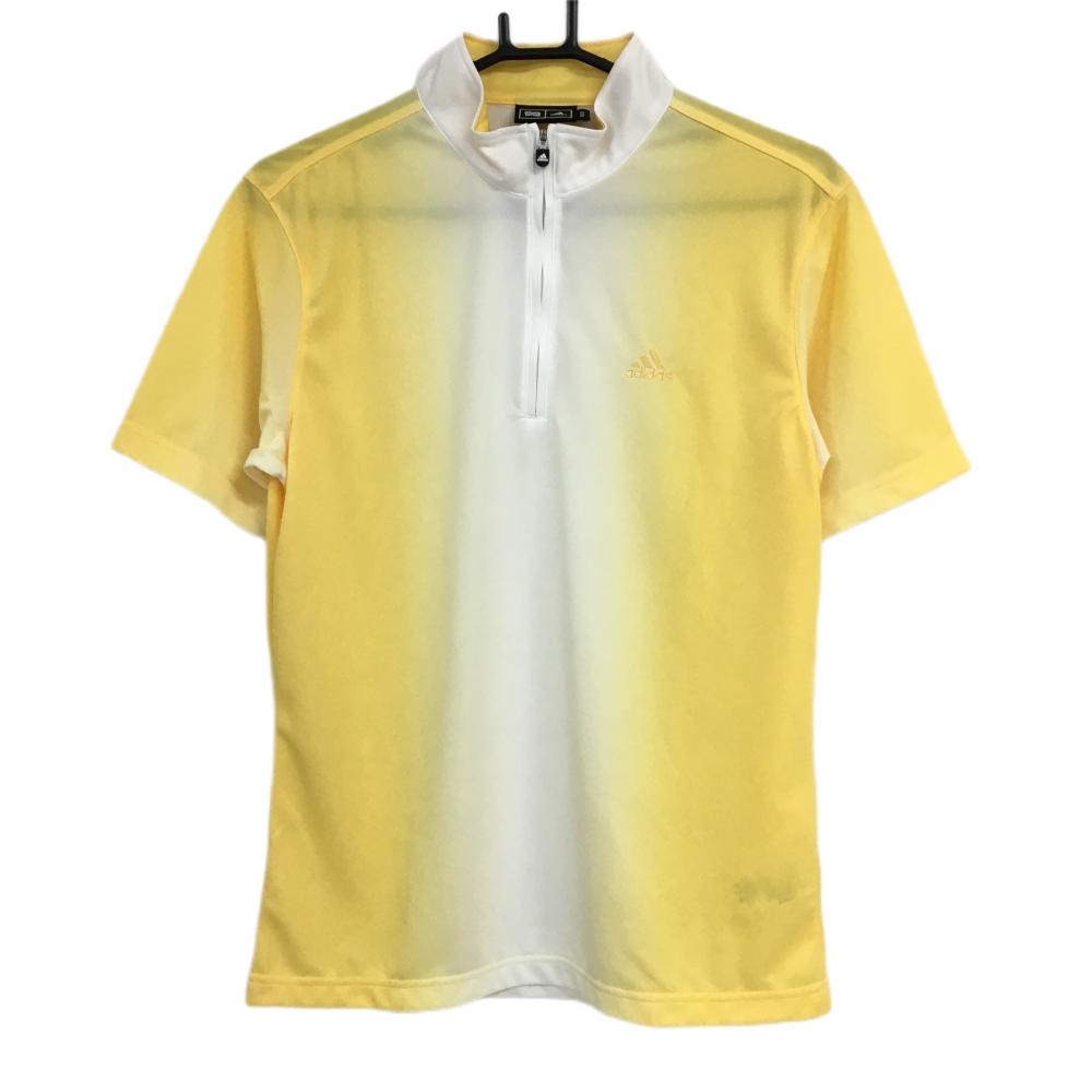 【美品】アディダス 半袖ハイネックシャツ 白×イエロー グラデーション ハーフジップ メンズ M/M ゴルフウェア adidas