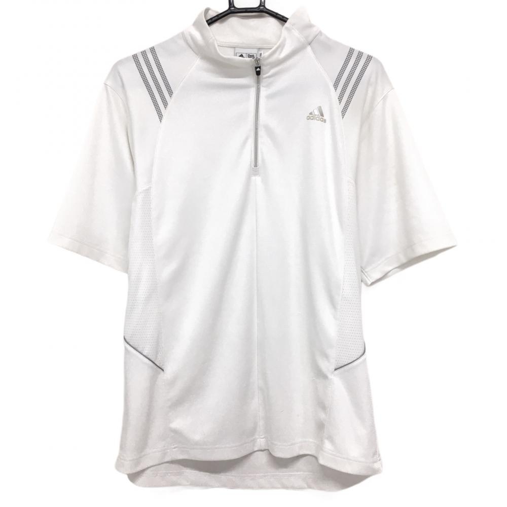 アディダス 半袖ハイネックシャツ 白×グレー ハーフジップ 肩3ライン メンズ O/XG ゴルフウェア adidas