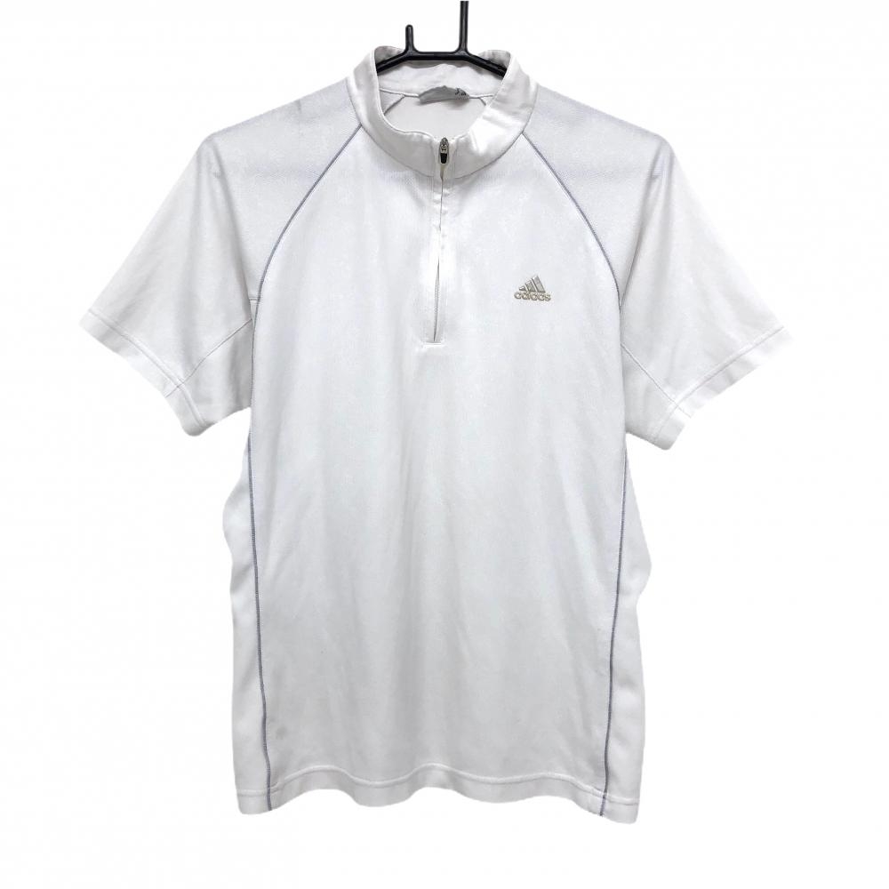 アディダス 半袖ハイネックシャツ 白 パイピンググレー ハーフジップ  メンズ L/G ゴルフウェア adidas