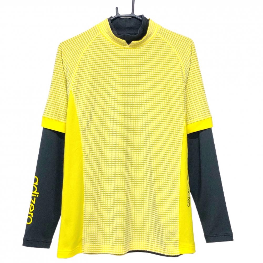 【美品】アディダス インナー付半袖ハイネックシャツ イエロー×黒 凹凸生地 3WAY  メンズ L/G ゴルフウェア adidas