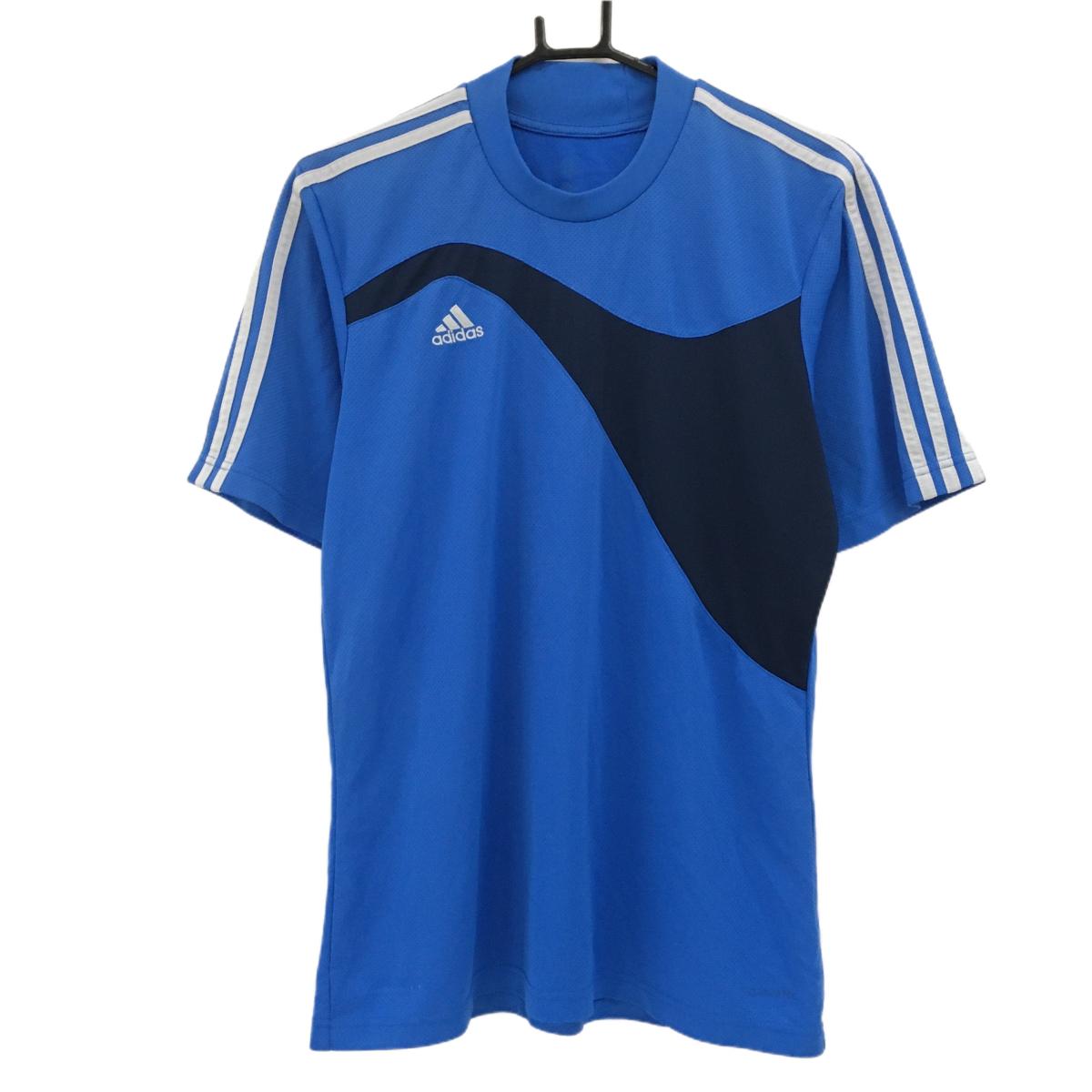 アディダス 半袖ハイネックシャツ ブルー 地模様 3ライングレー メンズ  ゴルフウェア adidas