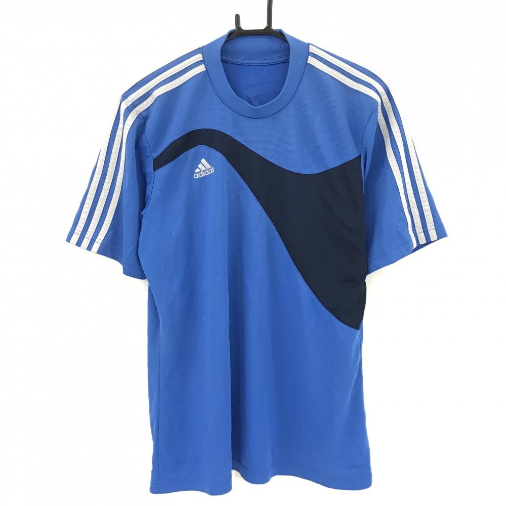アディダス 半袖ハイネックシャツ ブルー 地模様 3ライングレー メンズ  ゴルフウェア adidas