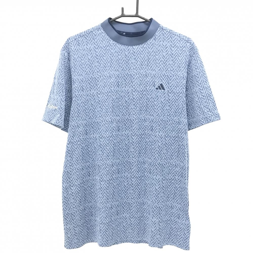 【美品】アディダス×マルボン 半袖ハイネックシャツ ネイビー 総柄  メンズ 2XL ゴルフウェア adidas