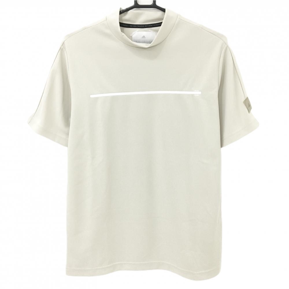 【超美品】アディダス 半袖ハイネックシャツ ライトベージュ 胸元ライン 3ライン  メンズ L ゴルフウェア adidas