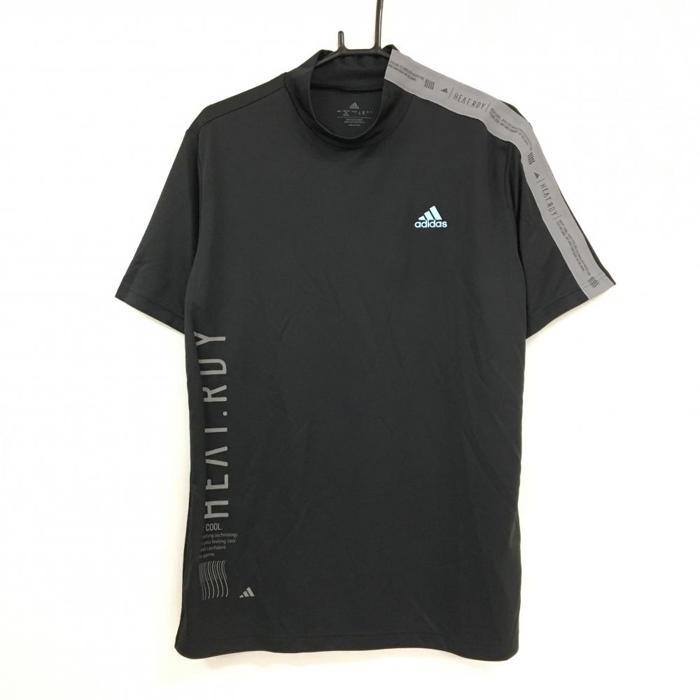 【新品】アディダス 半袖ハイネックシャツ 黒×グレー 肩ロゴテープ  メンズ XO ゴルフウェア adidas