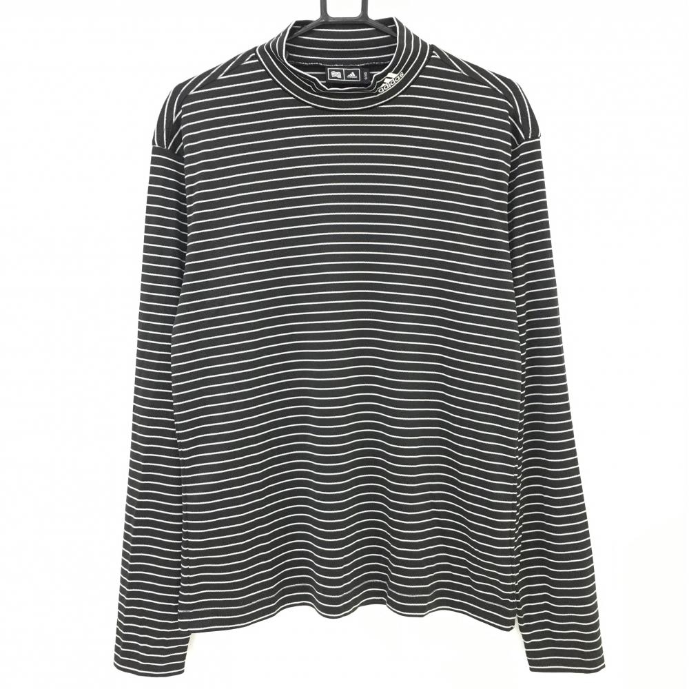 【超美品】アディダス 長袖ハイネックシャツ 黒×白 ボーダー ネックロゴ刺しゅう メンズ O/XG ゴルフウェア adidas