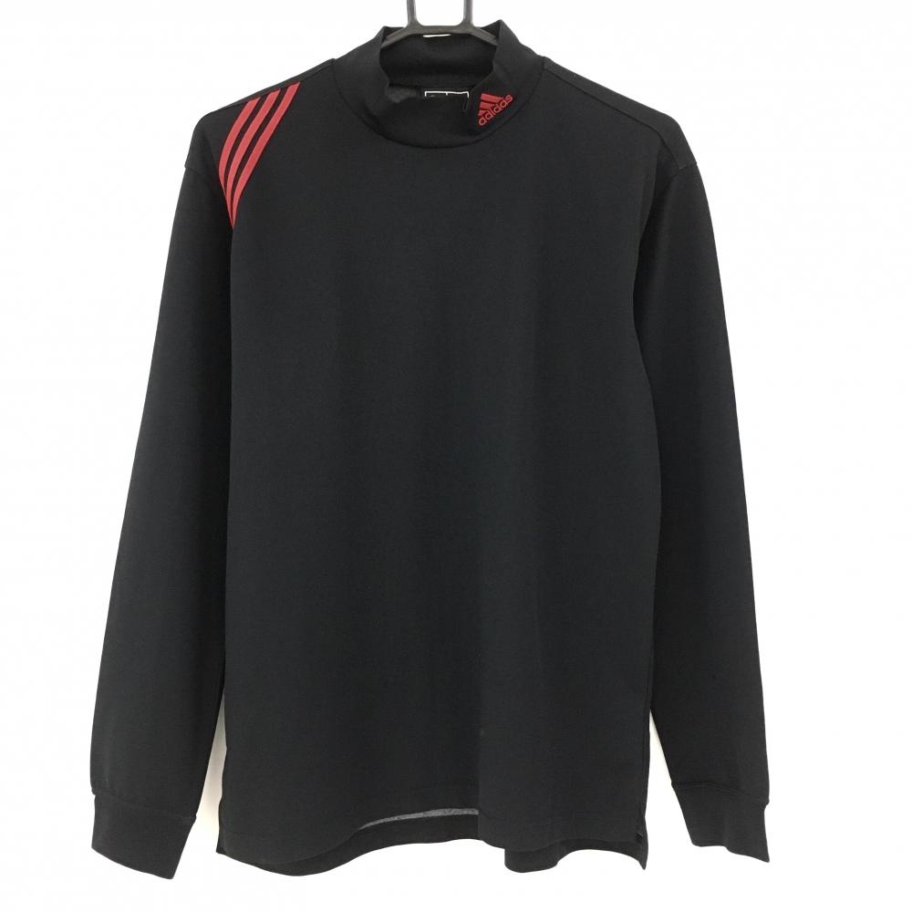 アディダス 長袖ハイネックシャツ 黒 ロゴレッド 3ライン 袖引っ掛かり メンズ M/M ゴルフウェア adidas