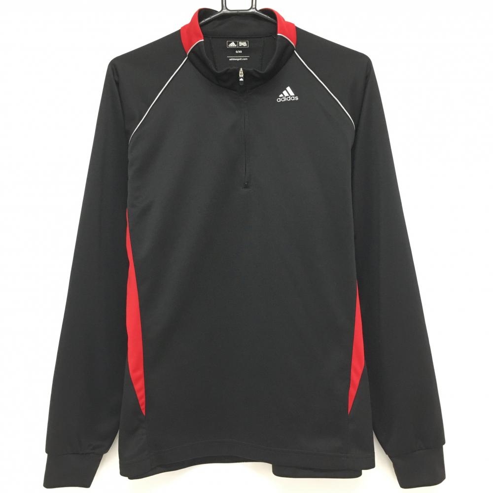 アディダス 長袖ハイネックシャツ 黒×レッド ハーフジップ  メンズ O/XG ゴルフウェア adidas