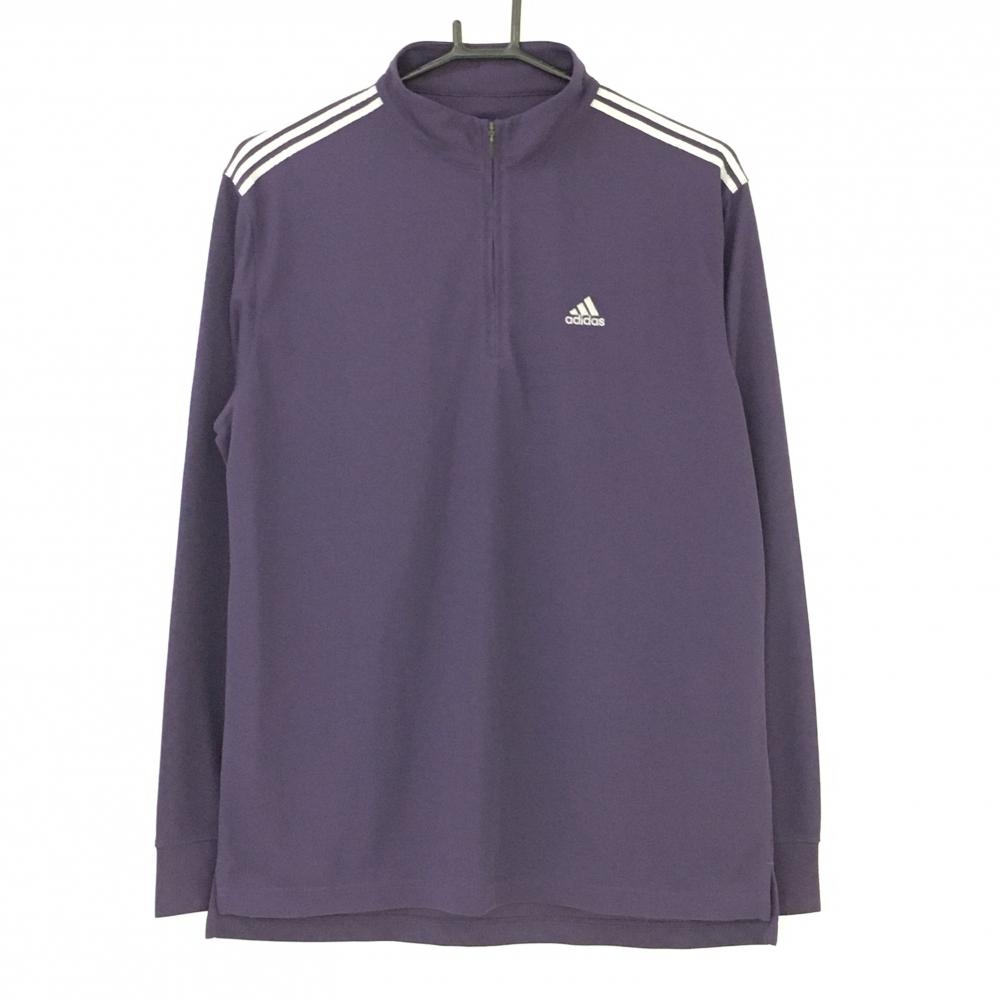 アディダス 長袖ハイネックシャツ パープル×グレー 肩3ライン ハーフジップ メンズ M/M ゴルフウェア adidas