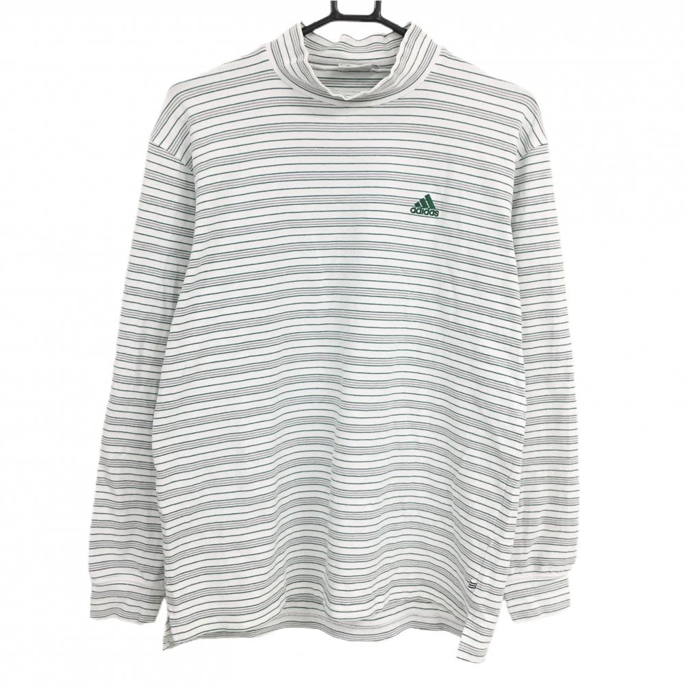 アディダス 長袖ハイネックシャツ 白×グリーン ボーダー メンズ M/M ゴルフウェア adidas