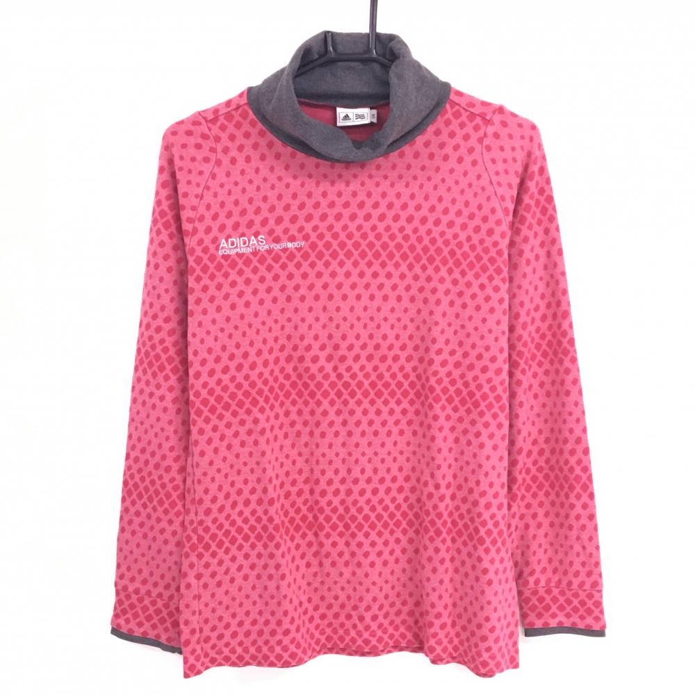アディダス 長袖タートルネックシャツ ピンク×グレー ドット風 表微起毛 ロゴ白 メンズ L ゴルフウェア adidas