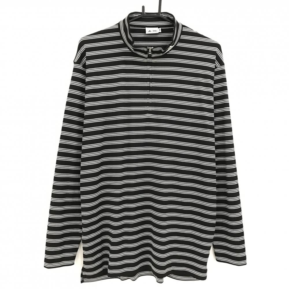 【超美品】アディダス 長袖ハイネックシャツ 黒×グレー ボーダー ハーフジップ メンズ O/XG ゴルフウェア adidas