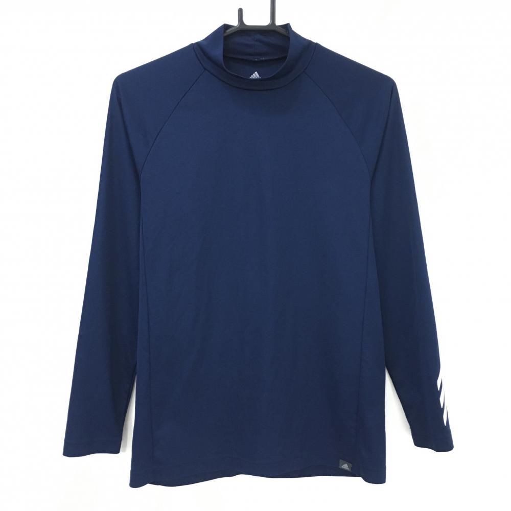 【美品】アディダス 長袖ハイネックシャツ ネイビー 袖3ライン　 メンズ  ゴルフウェア adidas