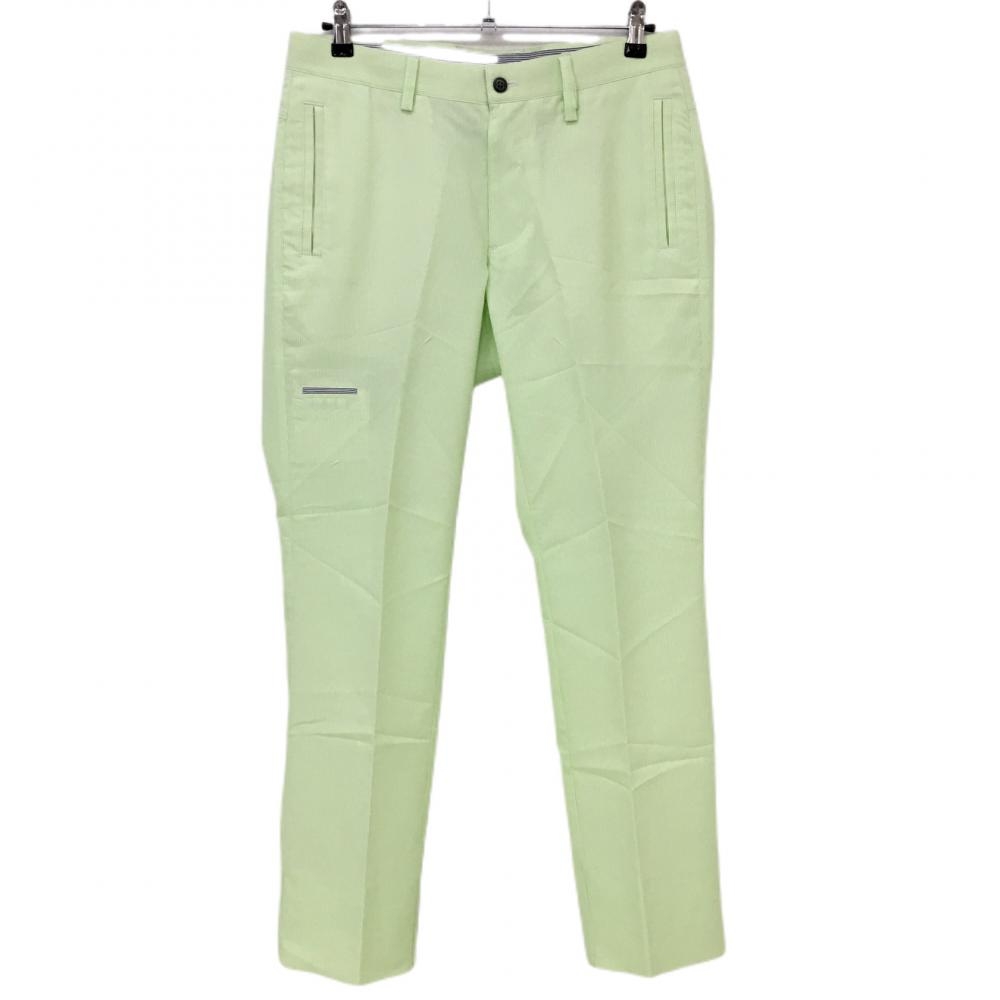 【美品】アディダス パンツ ライトグリーン×白 ストライプ 総柄 メンズ 82 ゴルフウェア adidas