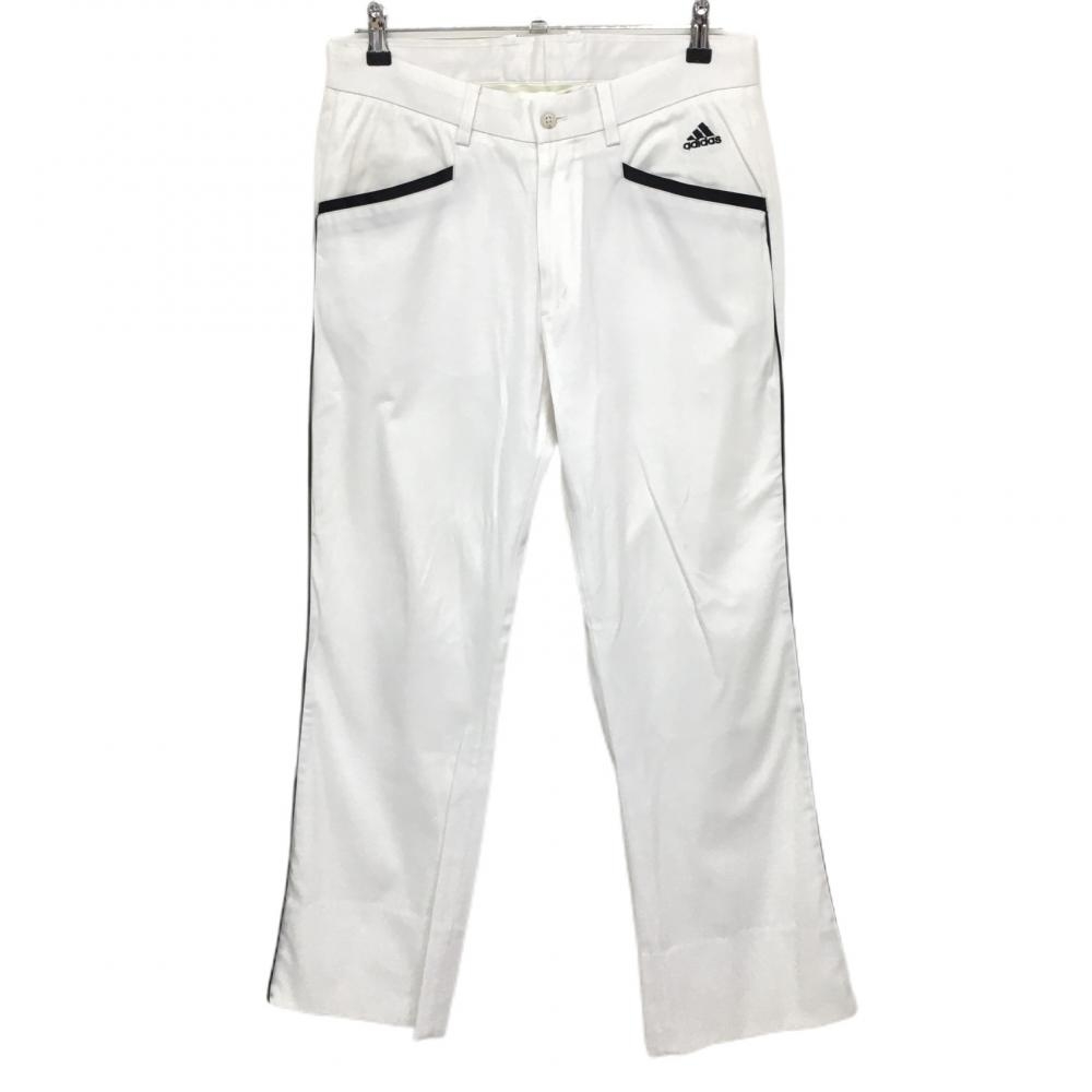 アディダス パンツ 白×黒 無地 サイドライン ストレッチ メンズ 82 ゴルフウェア adidas