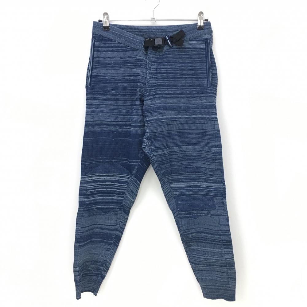 【超美品】アディダス ニットパンツ ネイビー×ライトブルー 総柄 一部メッシュ調 ストレッチ  メンズ J/L ゴルフウェア adidas