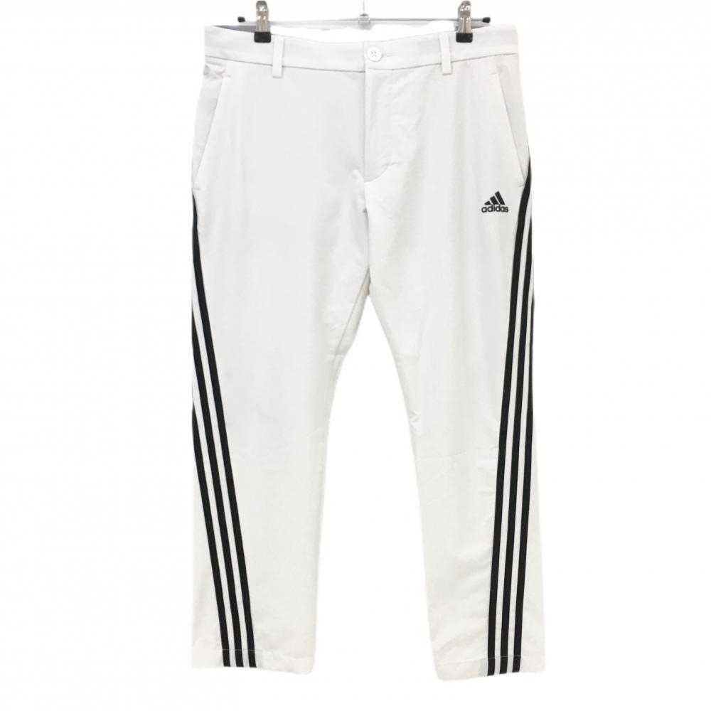 アディダス パンツ 白×黒 ストレッチ ウエスト内側ゴム サイド3ライン  メンズ 85 ゴルフウェア adidas