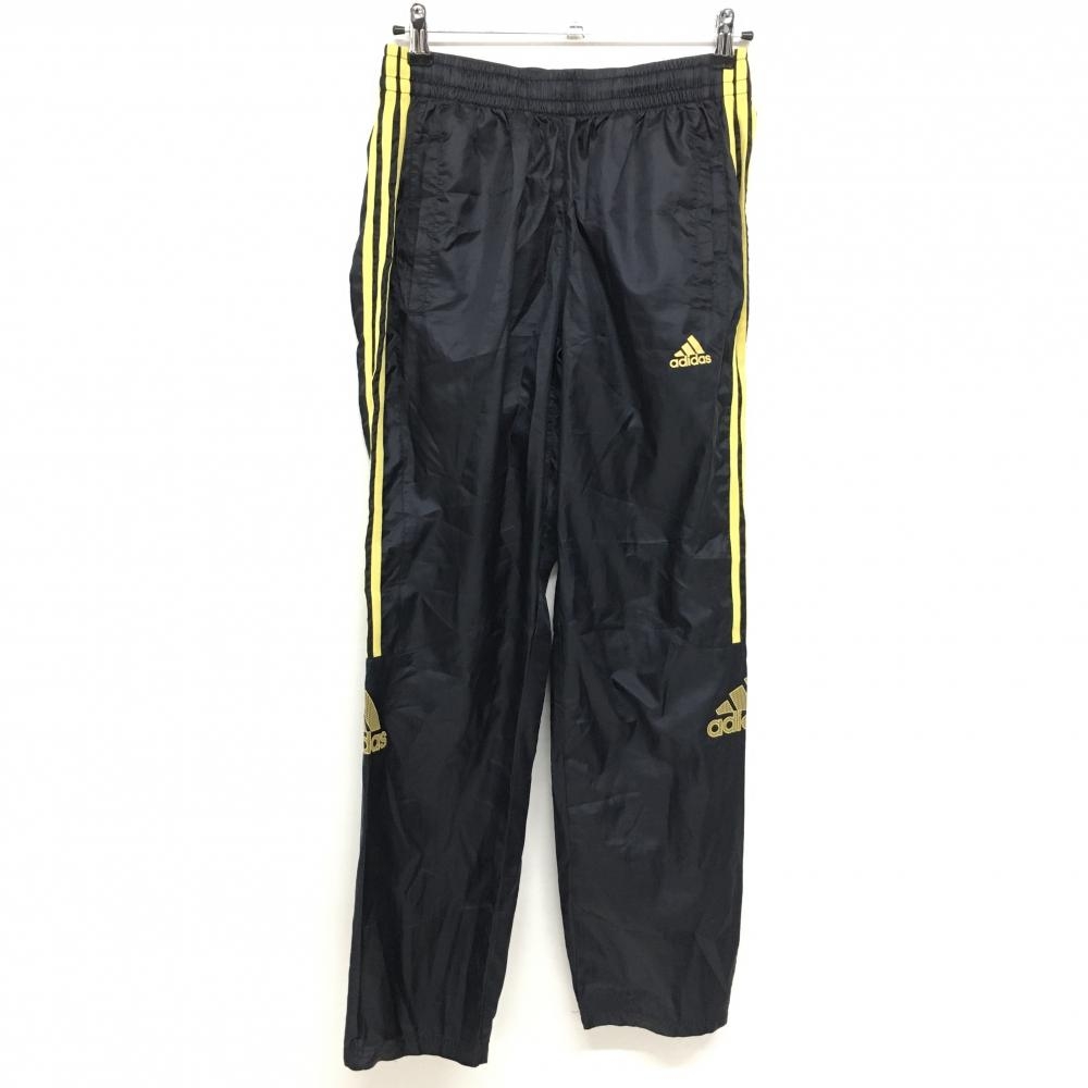 【美品】アディダス パンツ 黒×イエロー系 サイド3ライン ウエストゴム メンズ L ゴルフウェア adidas
