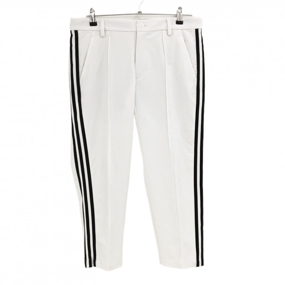【美品】アディダス 半端丈パンツ 白×黒 サイド3ライン ストレッチ ヒップ薄汚れ メンズ 85 ゴルフウェア adidas