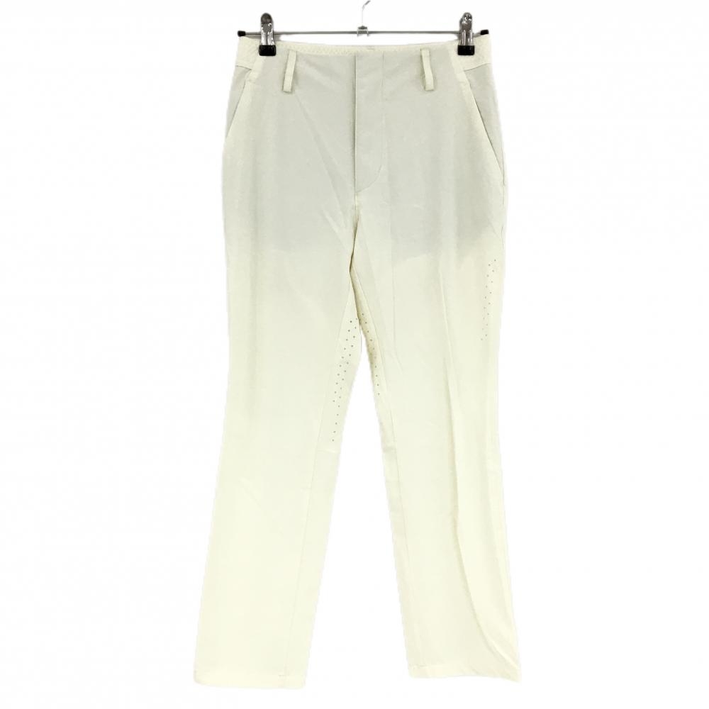 【美品】アディダス ナイロンパンツ アイボリー ストレッチ 一部パンチング ウエスト一部ゴム メンズ 76 ゴルフウェア adidas